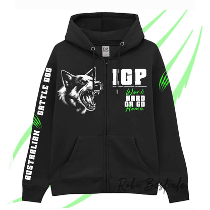 Felpa Invernale Full Zip IGP4 - AUSTRALIAN CATTLE DOG - Unisex - Nera - Dettagli in Colore a Scelta - dalla XS alla 3XL