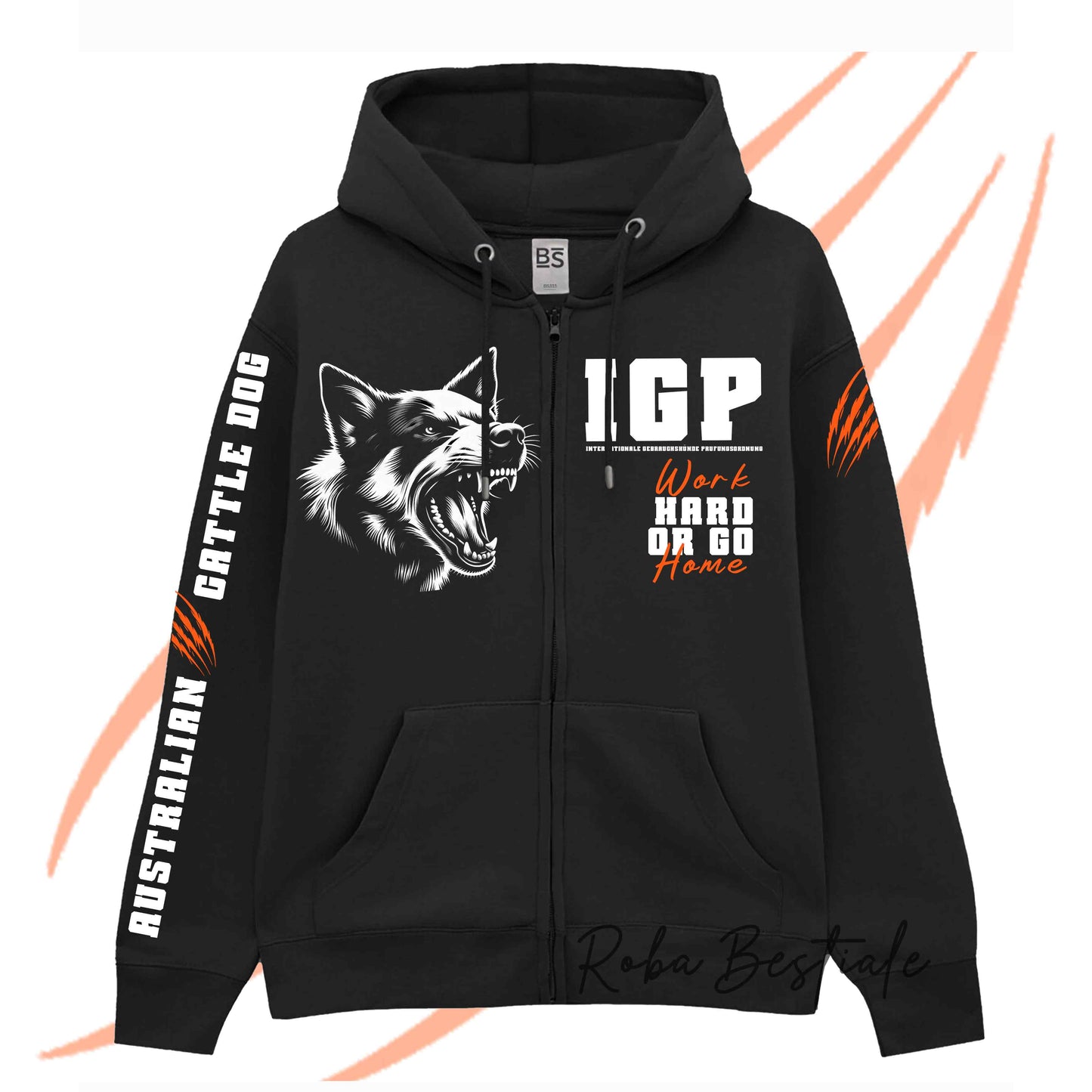 Felpa Invernale Full Zip IGP4 - AUSTRALIAN CATTLE DOG - Unisex - Nera - Dettagli in Colore a Scelta - dalla XS alla 3XL