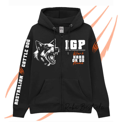 Felpa Invernale Full Zip IGP4 - AUSTRALIAN CATTLE DOG - Unisex - Nera - Dettagli in Colore a Scelta - dalla XS alla 3XL