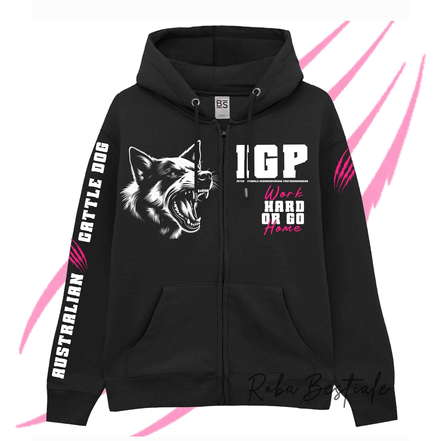 Felpa Invernale Full Zip IGP4 - AUSTRALIAN CATTLE DOG - Unisex - Nera - Dettagli in Colore a Scelta - dalla XS alla 3XL