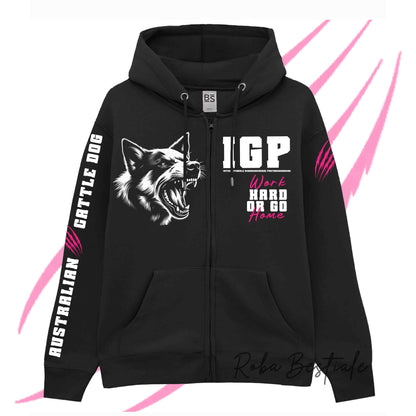 Felpa Invernale Full Zip IGP4 - AUSTRALIAN CATTLE DOG - Unisex - Nera - Dettagli in Colore a Scelta - dalla XS alla 3XL