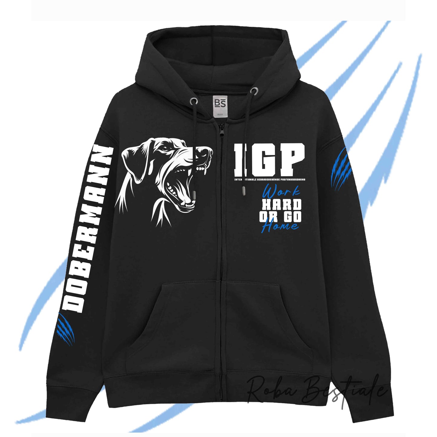 Felpa Invernale Full Zip IGP4 - DOBERMANN - Unisex - Nera - Dettagli in Colore a Scelta - dalla XS alla 3XL