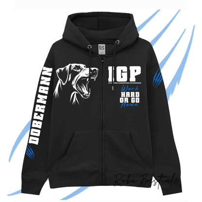 Felpa Invernale Full Zip IGP4 - DOBERMANN - Unisex - Nera - Dettagli in Colore a Scelta - dalla XS alla 3XL