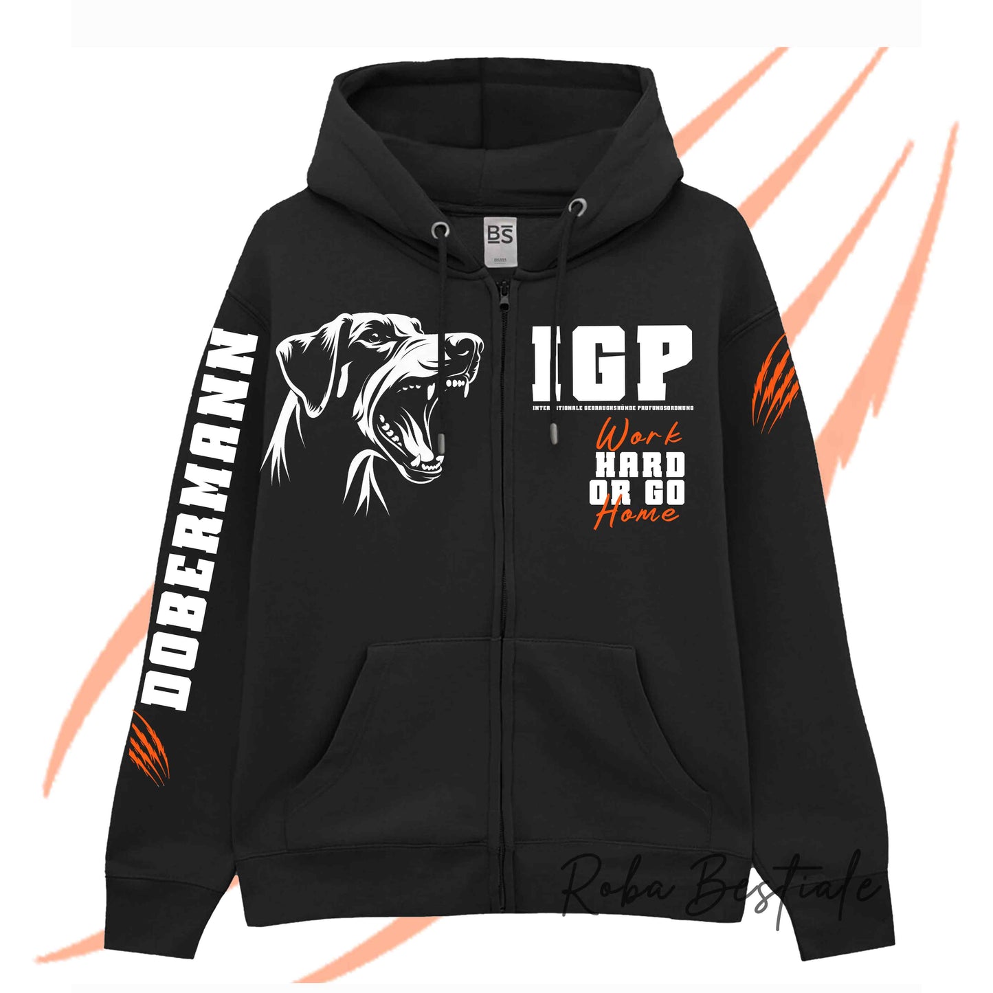 Felpa Invernale Full Zip IGP4 - DOBERMANN - Unisex - Nera - Dettagli in Colore a Scelta - dalla XS alla 3XL