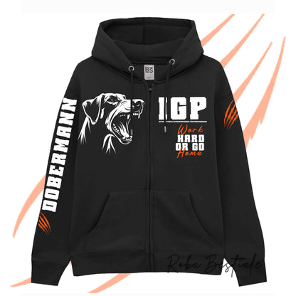 Felpa Invernale Full Zip IGP4 - DOBERMANN - Unisex - Nera - Dettagli in Colore a Scelta - dalla XS alla 3XL