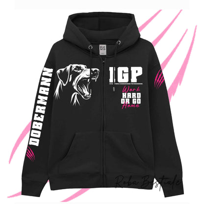 Felpa Invernale Full Zip IGP4 - DOBERMANN - Unisex - Nera - Dettagli in Colore a Scelta - dalla XS alla 3XL