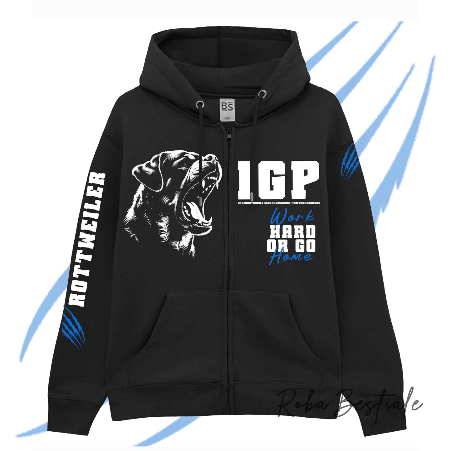 Felpa Invernale Full Zip IGP4 - ROTTWEILER - Unisex - Nera - Dettagli in Colore a Scelta - dalla XS alla 3XL