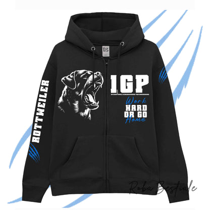 Felpa Invernale Full Zip IGP4 - ROTTWEILER - Unisex - Nera - Dettagli in Colore a Scelta - dalla XS alla 3XL