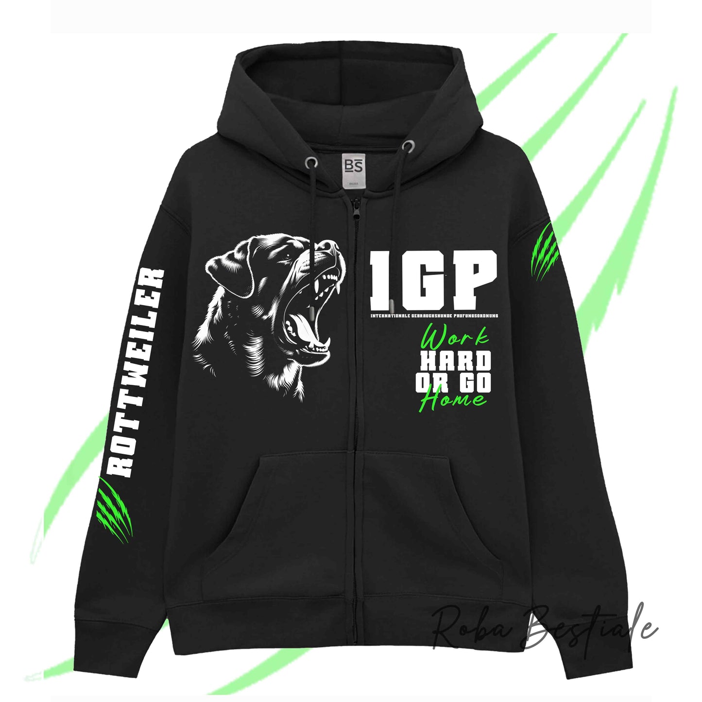 Felpa Invernale Full Zip IGP4 - ROTTWEILER - Unisex - Nera - Dettagli in Colore a Scelta - dalla XS alla 3XL