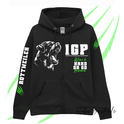 Felpa Invernale Full Zip IGP4 - ROTTWEILER - Unisex - Nera - Dettagli in Colore a Scelta - dalla XS alla 3XL