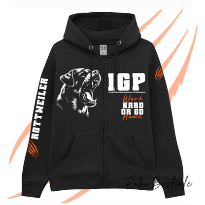 Felpa Invernale Full Zip IGP4 - ROTTWEILER - Unisex - Nera - Dettagli in Colore a Scelta - dalla XS alla 3XL