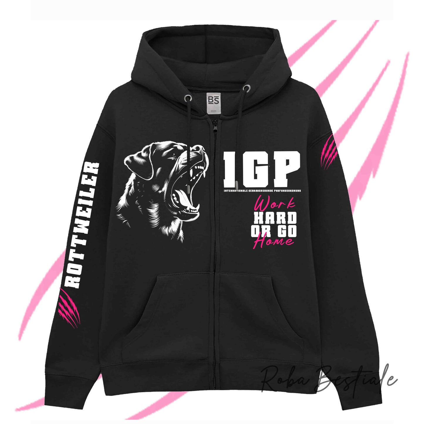 Felpa Invernale Full Zip IGP4 - ROTTWEILER - Unisex - Nera - Dettagli in Colore a Scelta - dalla XS alla 3XL