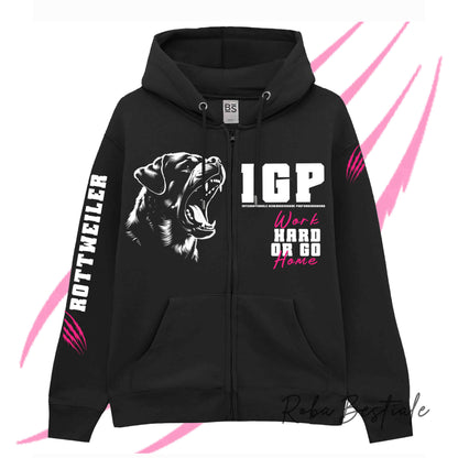Felpa Invernale Full Zip IGP4 - ROTTWEILER - Unisex - Nera - Dettagli in Colore a Scelta - dalla XS alla 3XL