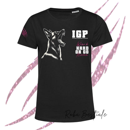 T-Shirt IGP4 - PASTORE BELGA MALINOIS - GLITTER! NERA, 100% Cotone, Uomo o Donna - dalla XS alla 5XL
