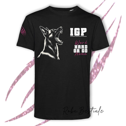 T-Shirt IGP4 - PASTORE BELGA MALINOIS - GLITTER! NERA, 100% Cotone, Uomo o Donna - dalla XS alla 5XL