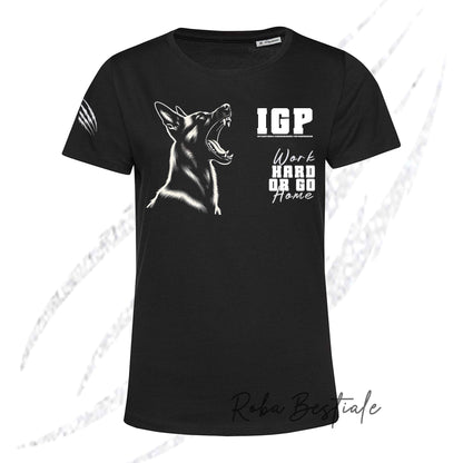 T-Shirt IGP4 - PASTORE BELGA MALINOIS - GLITTER! NERA, 100% Cotone, Uomo o Donna - dalla XS alla 5XL
