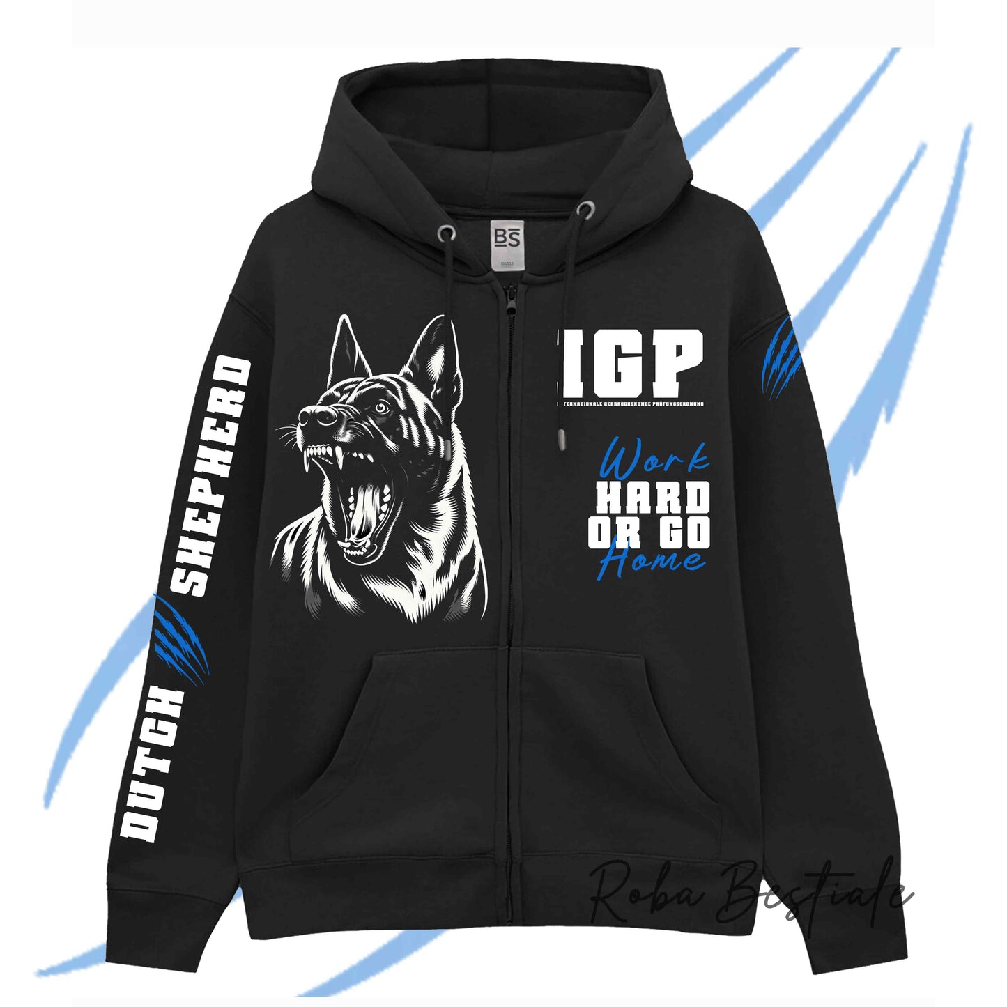 Felpa Invernale Full Zip IGP4 - PASTORE OLANDESE - Unisex - Nera - Dettagli in Colore a Scelta - dalla XS alla 3XL