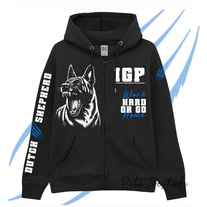 Felpa Invernale Full Zip IGP4 - PASTORE OLANDESE - Unisex - Nera - Dettagli in Colore a Scelta - dalla XS alla 3XL