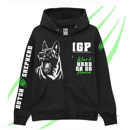 Felpa Invernale Full Zip IGP4 - PASTORE OLANDESE - Unisex - Nera - Dettagli in Colore a Scelta - dalla XS alla 3XL