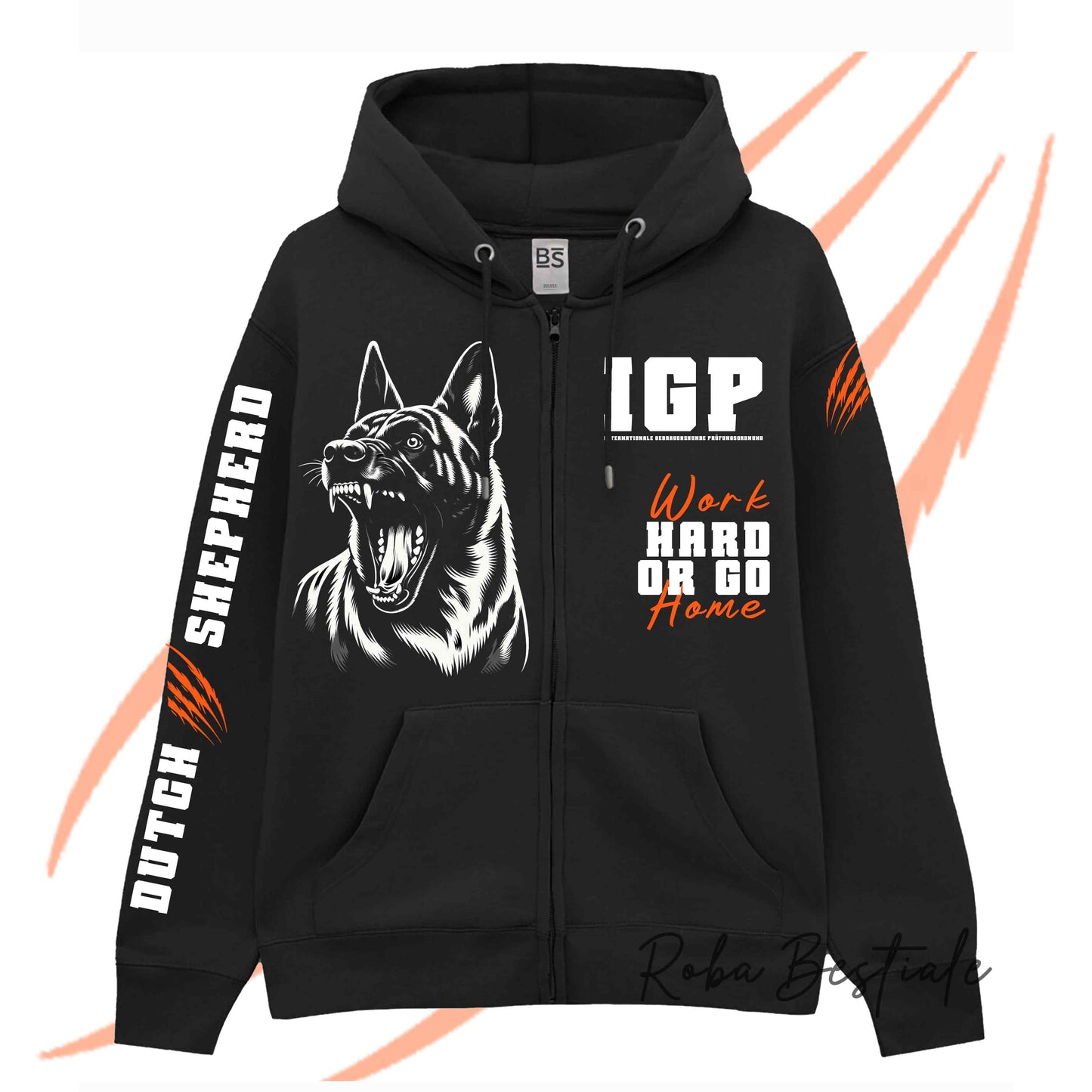 Felpa Invernale Full Zip IGP4 - PASTORE OLANDESE - Unisex - Nera - Dettagli in Colore a Scelta - dalla XS alla 3XL