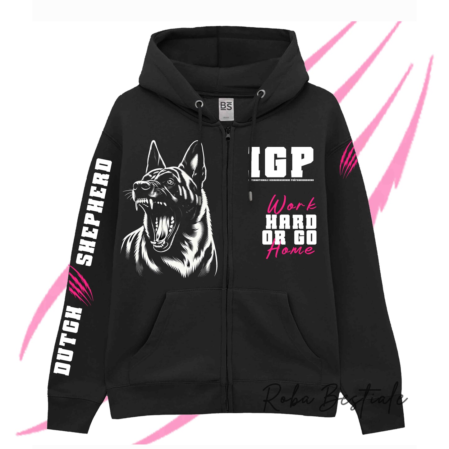 Felpa Invernale Full Zip IGP4 - PASTORE OLANDESE - Unisex - Nera - Dettagli in Colore a Scelta - dalla XS alla 3XL