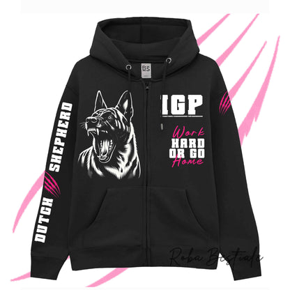 Felpa Invernale Full Zip IGP4 - PASTORE OLANDESE - Unisex - Nera - Dettagli in Colore a Scelta - dalla XS alla 3XL