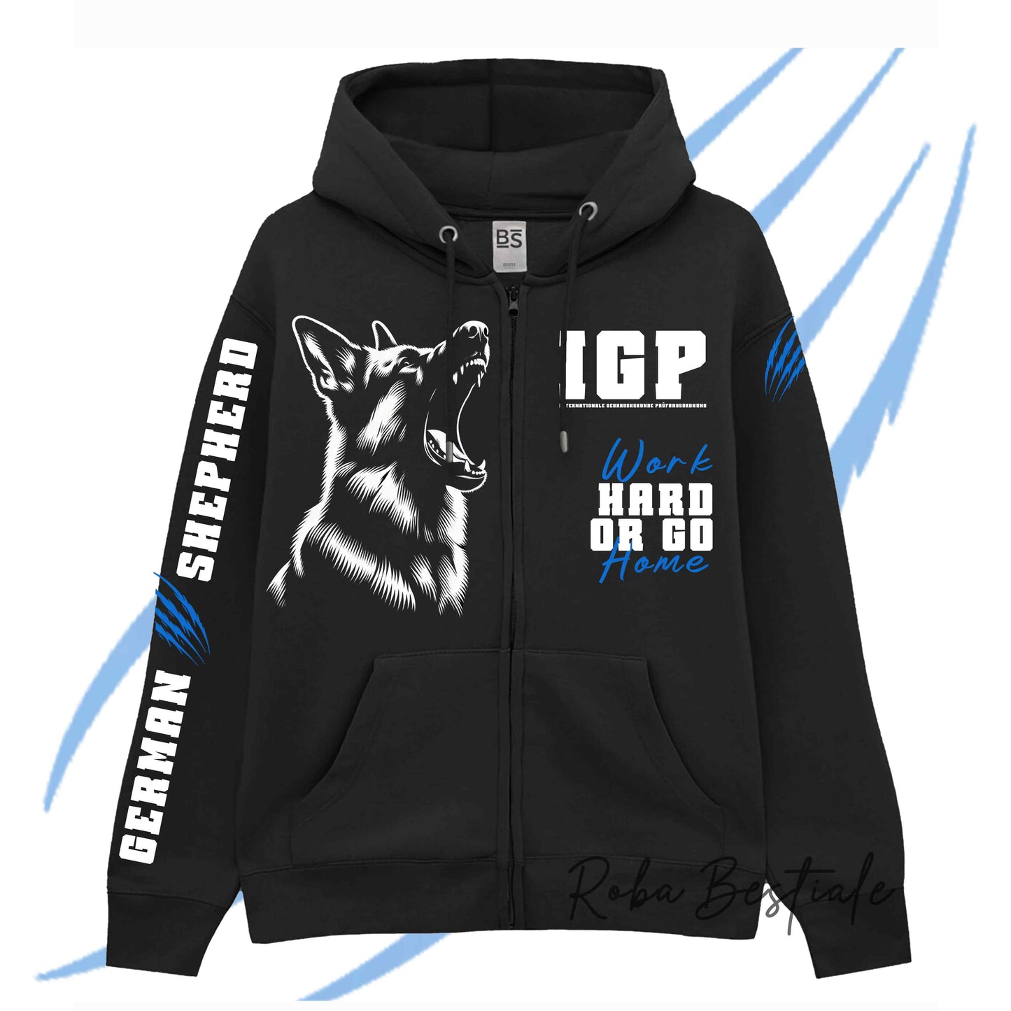 Felpa Zip IGP4 - PASTORE TEDESCO - Unisex - Nera - Dettagli in Colore a Scelta - dalla XS alla 3XL