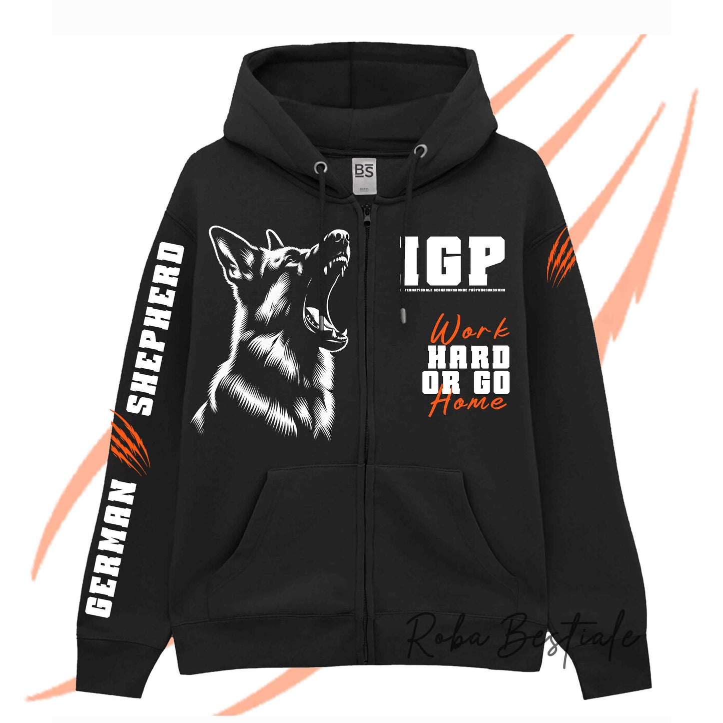 Felpa Zip IGP4 - PASTORE TEDESCO - Unisex - Nera - Dettagli in Colore a Scelta - dalla XS alla 3XL