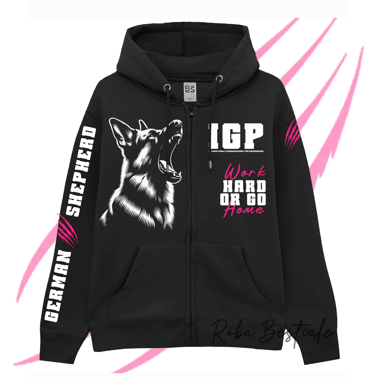 Felpa Zip IGP4 - PASTORE TEDESCO - Unisex - Nera - Dettagli in Colore a Scelta - dalla XS alla 3XL