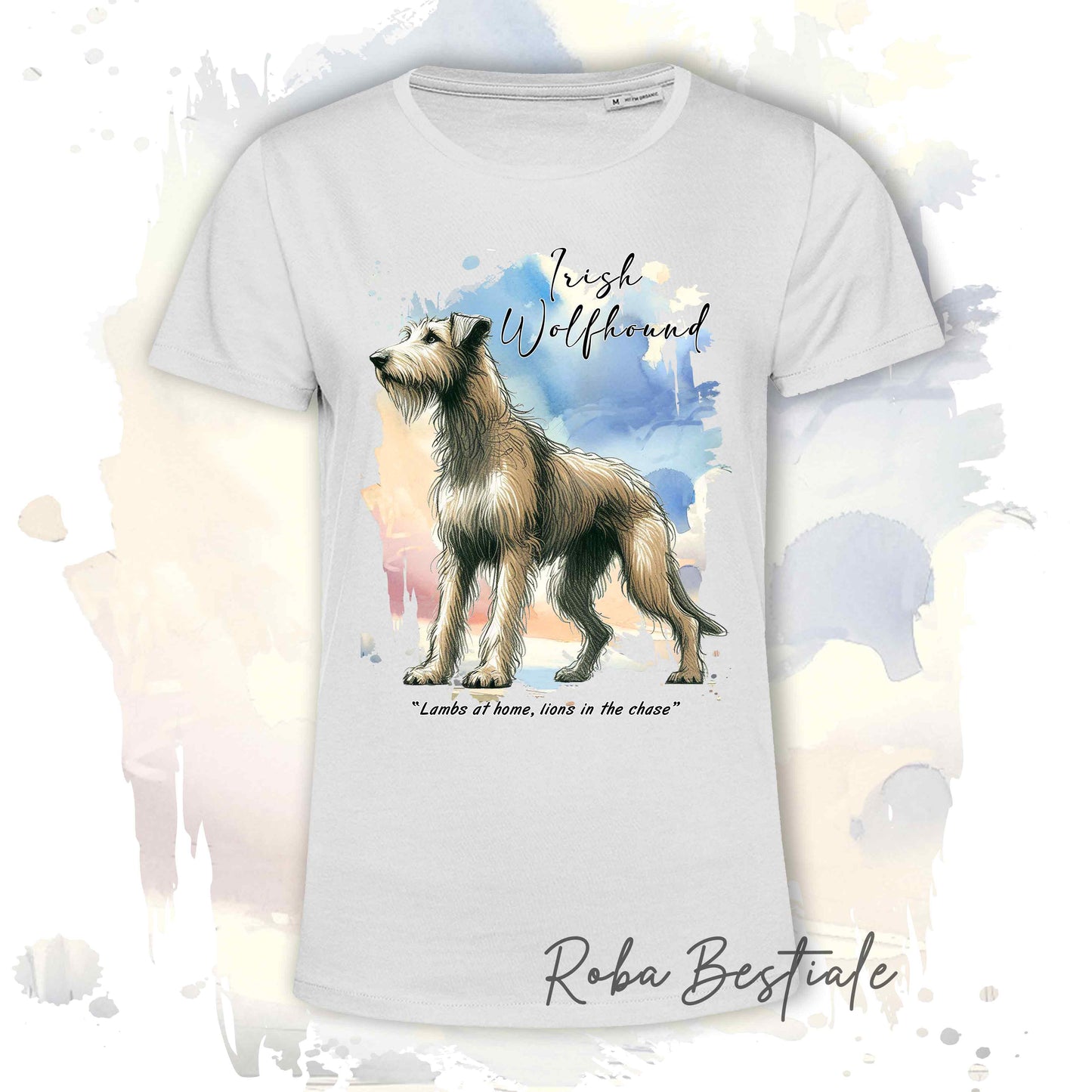 T-Shirt BEHAVIOR - IRISH WOLFHOUND Fulvo - Standard FCI - 100% Cotone, Bianca, Uomo o Donna - dalla XS alla 5XL