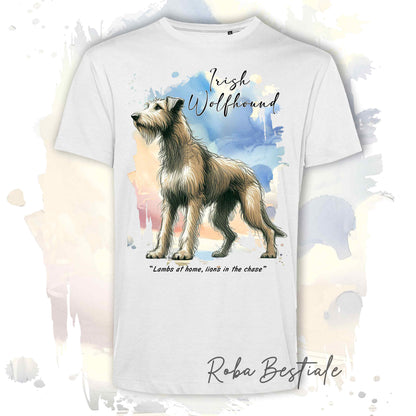 T-Shirt BEHAVIOR - IRISH WOLFHOUND Fulvo - Standard FCI - 100% Cotone, Bianca, Uomo o Donna - dalla XS alla 5XL