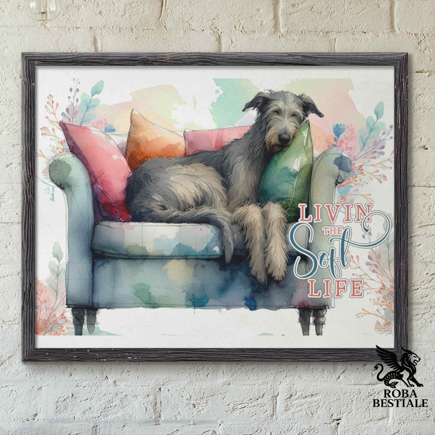 Quadretto SOFT LIFE - IRISH WOLFHOUND Grigio - Con cornice in legno, formato A4