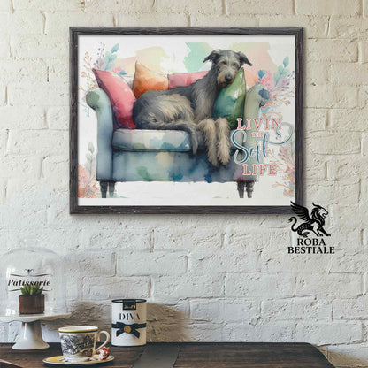 Quadretto SOFT LIFE - IRISH WOLFHOUND Grigio - Con cornice in legno, formato A4