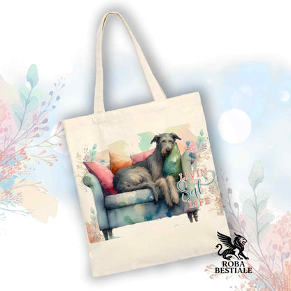 Tote Bag SOFT LIFE - IRISH WOLFHOUND Grigio - 100% Cotone - Bianca o Beige