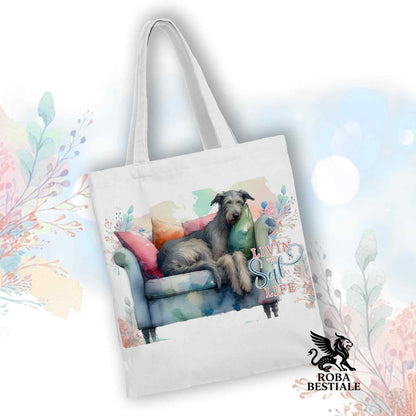 Tote Bag SOFT LIFE - IRISH WOLFHOUND Grigio - 100% Cotone - Bianca o Beige