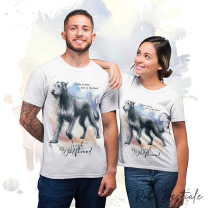 T-Shirt BEHAVIOR - IRISH WOLFHOUND Grigio - Standard FCI - 100% Cotone, Bianca, Uomo o Donna - dalla XS alla 5XL