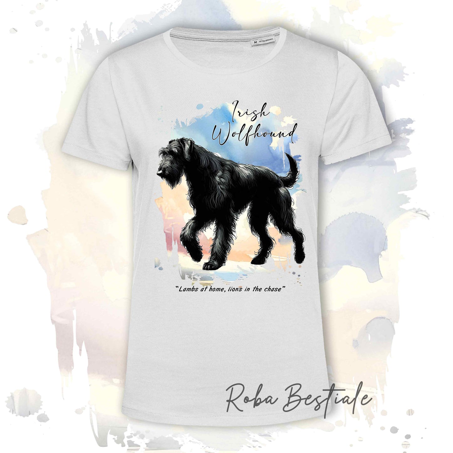 T-Shirt BEHAVIOR - IRISH WOLFHOUND Nero - Standard FCI - 100% Cotone, Bianca, Uomo o Donna - dalla XS alla 5XL