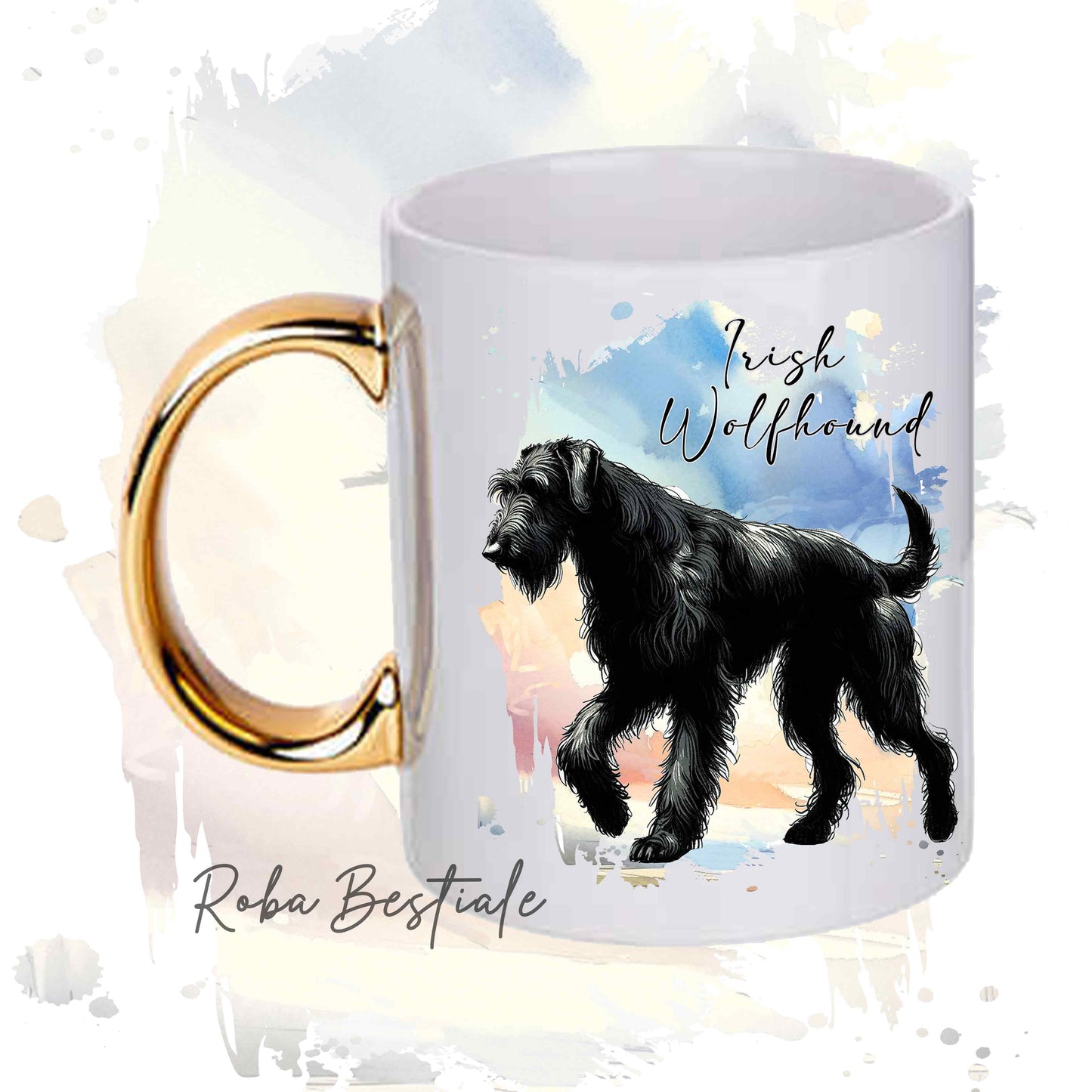 Tazza BEHAVIOR - IRISH WOLFHOUND Nero - Standard FCI - In Ceramica, con manico dorato - 330 ml