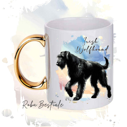 Tazza BEHAVIOR - IRISH WOLFHOUND Nero - Standard FCI - In Ceramica, con manico dorato - 330 ml
