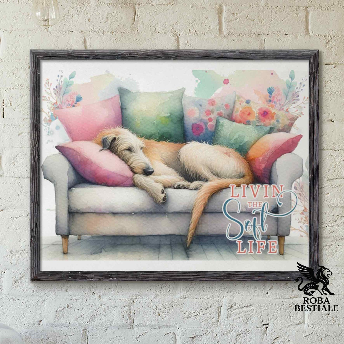 Quadretto SOFT LIFE - IRISH WOLFHOUND Rosso - Con cornice in legno, formato A4