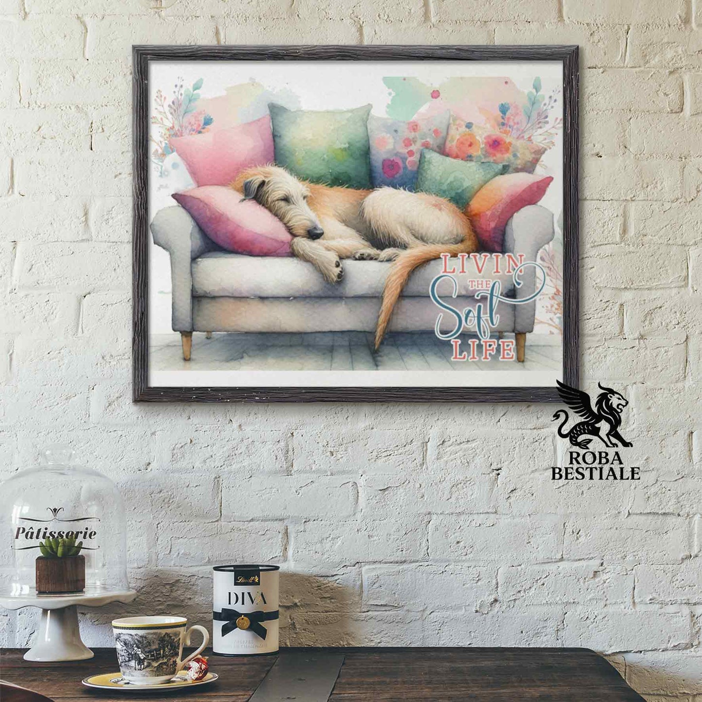 Quadretto SOFT LIFE - IRISH WOLFHOUND Rosso - Con cornice in legno, formato A4