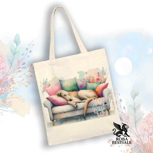 Tote Bag SOFT LIFE - IRISH WOLFHOUND Rosso - 100% Cotone - Bianca o Beige