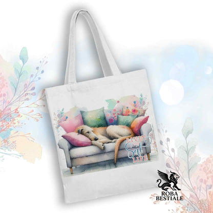 Tote Bag SOFT LIFE - IRISH WOLFHOUND Rosso - 100% Cotone - Bianca o Beige