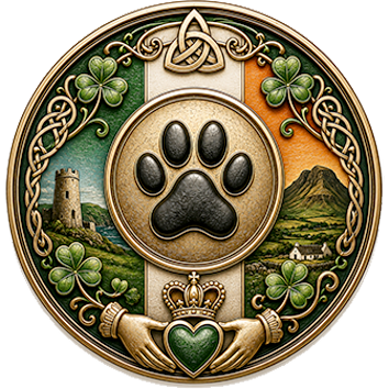 Un badge che identifica l'Irlanda come paese d'origine di cani di diverse razze
