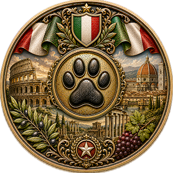 Un badge che identifica l'Italia come paese d'origine di cani di diverse razze