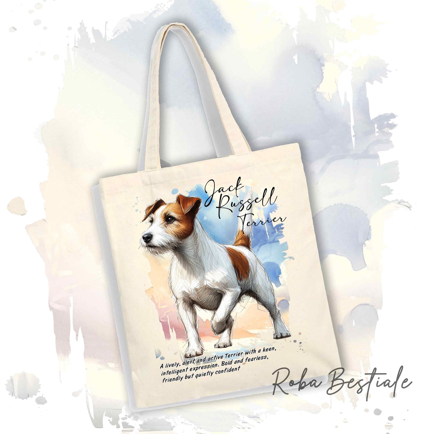 Shopper BEHAVIOR - JACK RUSSELL TERRIER BROKEN Bianco Fulvo - Standard FCI - Diversi colori disponibili, 100% Cotone