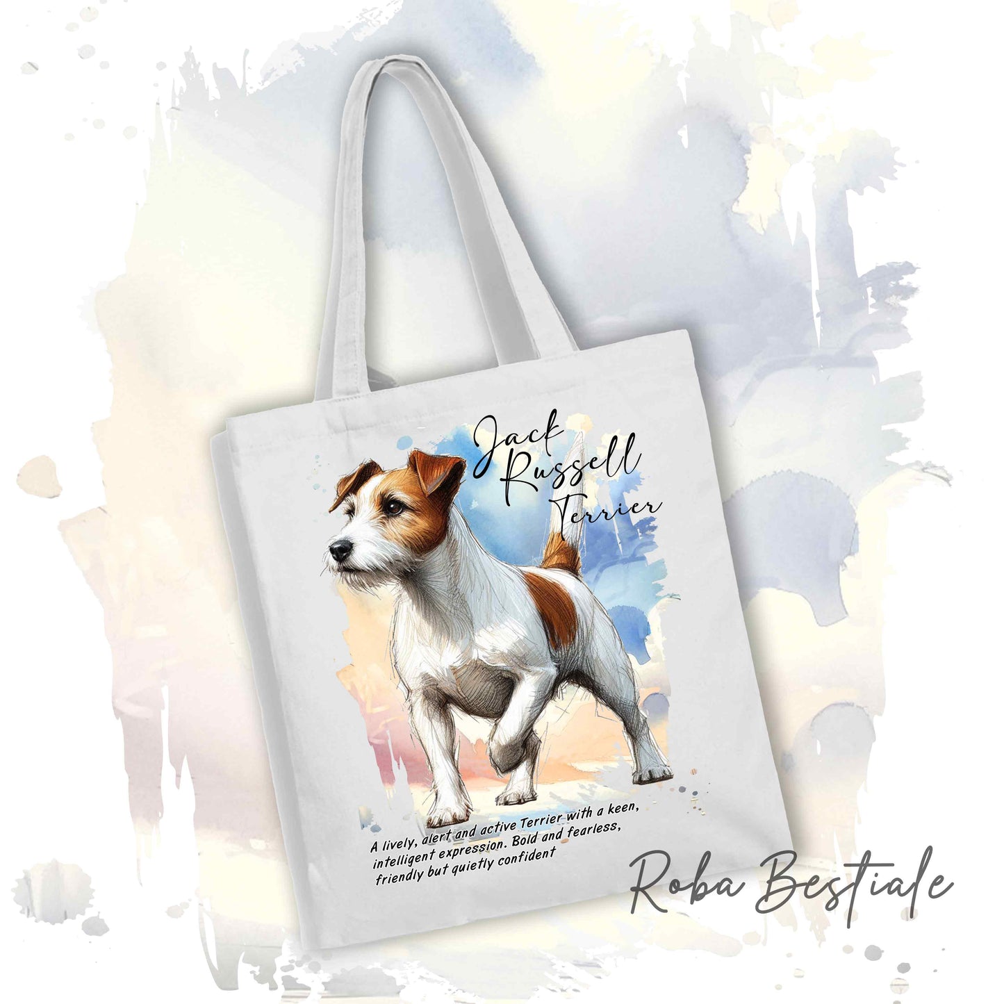 Shopper BEHAVIOR - JACK RUSSELL TERRIER BROKEN Bianco Fulvo - Standard FCI - Diversi colori disponibili, 100% Cotone