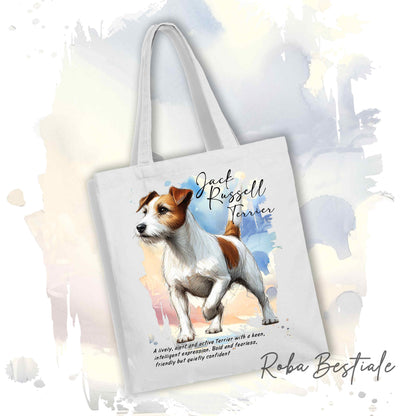 Shopper BEHAVIOR - JACK RUSSELL TERRIER BROKEN Bianco Fulvo - Standard FCI - Diversi colori disponibili, 100% Cotone