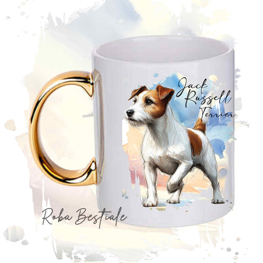 Tazza BEHAVIOR - JACK RUSSELL TERRIER BROKEN Bianco Fulvo - Standard FCI - In Ceramica, con manico dorato - 330 ml
