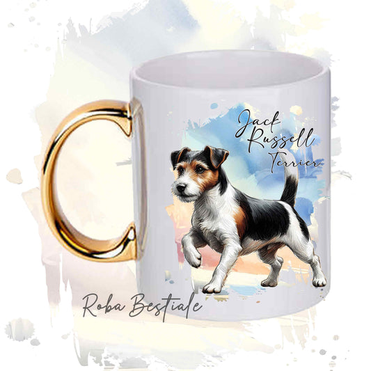 Tazza BEHAVIOR - JACK RUSSELL TERRIER BROKEN Tricolor - Standard FCI - In Ceramica, con manico dorato - 330 ml